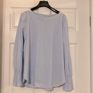 Loft Long Sleeve PopOver.  Smocking detail at cuffs. Covered buttons down back.